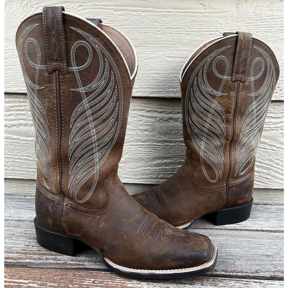 Ariat Round Up Women's 9.5B Square Toe Western Cowboy Boots Brown 10018528